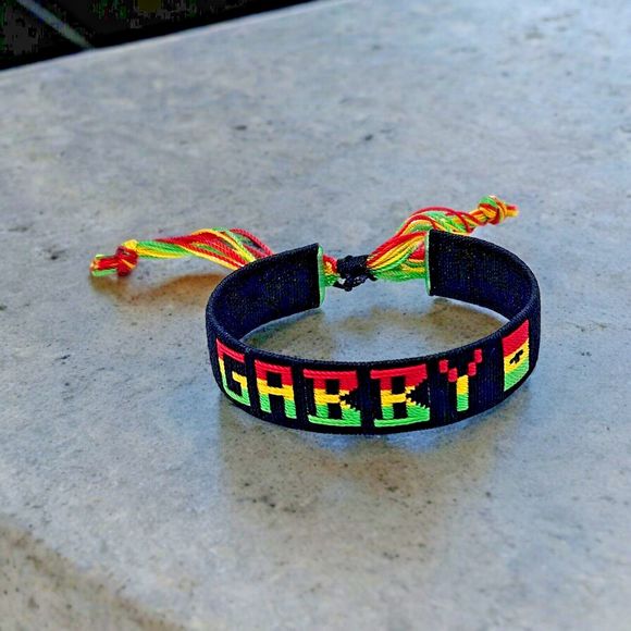 Gabby Name Bracelet Ghana Handmade Stitched Slide Jewelry Gabrielle Black Cuff - Picture 6 of 6